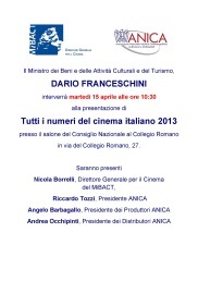 Tutti i numeri del cinema italiano, presentazione dati 2013 a Roma, martedì 15 aprile