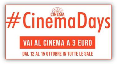 CinemaDays, dal 12 al 15 ottobre il biglietto al Cinema costa 3 euro